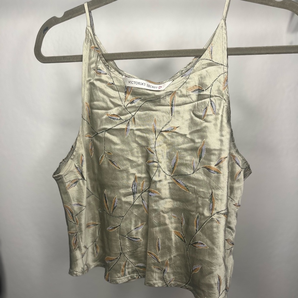 Y2K Vintage Victoria’s Secret Silk Satin Floral Embroidered Cami Tank Top Size M